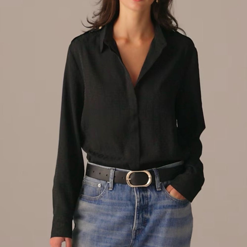 J. Crew Drapey Black Jacquard Print Long Sleeves Blouse Top XXS
